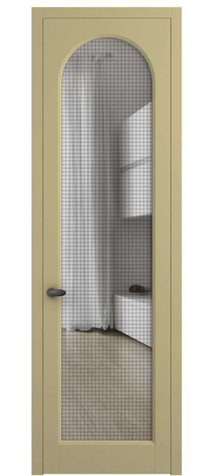 Межкомнатная дверь Palazzo 6804 Матовый белоснежный Декоративное стекло с сеткой "Mesh silver", триплекс Цена 134299 ₽ | Volhovec