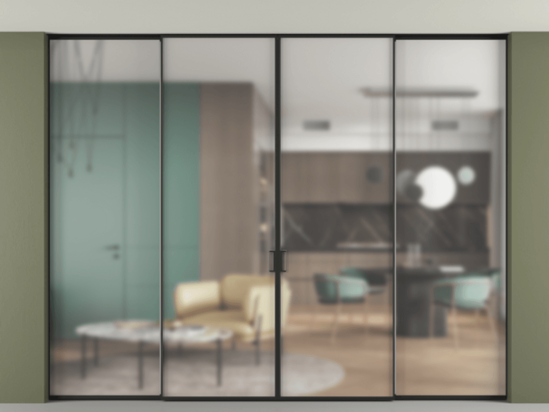 Перегородка Formato внутри проёма скрытое крепление в потолок 4 створки АЛПР 040.01 Алюминий Черный Сатинированное стекло "Matelux Crystal Vision", калёное, матовое, каленое 6 мм. Скрытый короб ЧЕР Цена 516420 ₽ 1. Полотно 4 шт. (800/2100 мм)
2. Комплект установки раздвижной системы
3. Базовый комплект фурнитуры
4.Ручка RONDO. Фабрика дверей Волховец 8 (800) 551 43 19 Перегородка Formato внутри проёма скрытое крепление в потолок 4 створки АЛПР 040.01 Алюминий Черный Сатинированное стекло "Matelux Crystal Vision", калёное, матовое, каленое 6 мм Цена 516420 ₽ | Volhovec