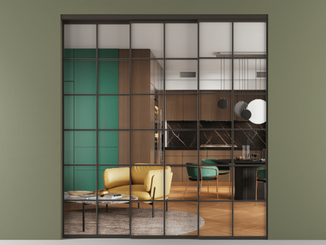 Перегородка Formato внутри проёма 3 створки с синхронным механизмом АЛПР 040.05 Алюминий антрацит Прозрачное стекло "Crystal Vision", калёное. Цена 437000 ₽ 1. Полотно 3 шт. (800/2100 мм)
2. Комплект установки раздвижной системы
3. Базовый комплект фурнитуры
4. Комплект фурнитуры телескопик синхро-2
5.Ручка RONDO
. Фабрика дверей Волховец 8 (800) 551 43 19 Перегородка Formato внутри проёма 3 створки с синхронным механизмом АЛПР 040.05 Алюминий антрацит Прозрачное стекло "Crystal Vision", калёное Цена 437000 ₽ | Volhovec