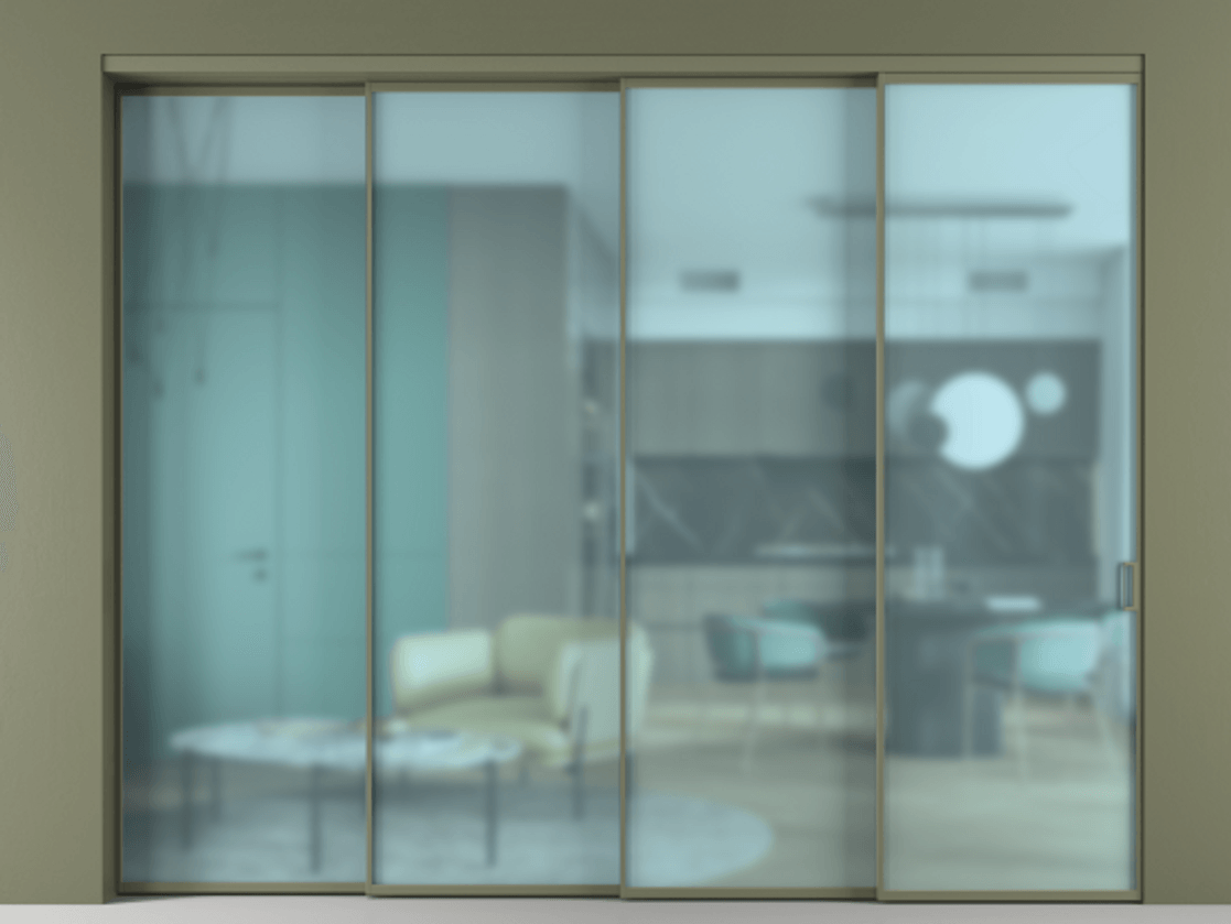 Перегородка Формато внутри проёма 4 створки с синхронным механизмом АЛПР 040.01 Алюминий оливковый тёмный Сатинированное голубое стекло, триплекс. Цена 446440 ₽ 1. Полотно 4 шт. (800/2100 мм)
2. Комплект установки раздвижной системы
3. Базовый комплект фурнитуры
4. Комплект фурнитуры телескопик синхро-3
5. Ручка Рондо. Фабрика дверей Волховец 8 (800) 551 43 19 Перегородка Формато внутри проёма 4 створки с синхронным механизмом АЛПР 040.01 Алюминий оливковый тёмный Сатинированное голубое стекло, триплекс Цена 446440 ₽ | Volhovec