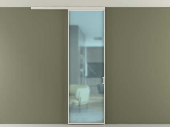 Алюминевая перегородка АЛПР 040.01_АОС_САТ ГОЛ_new. Цвет Алюминий облачно-серый. Материал Алюминий в эмали. Коллекция Перегородка Formato вдоль стены на потолок 1 створка. Картинка.